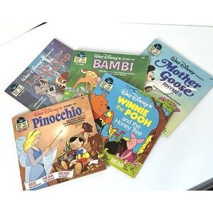 Disney Book & Record Lot x5 VTG Unused 1970s READ-ALONG SET Lady Pooh Bambi